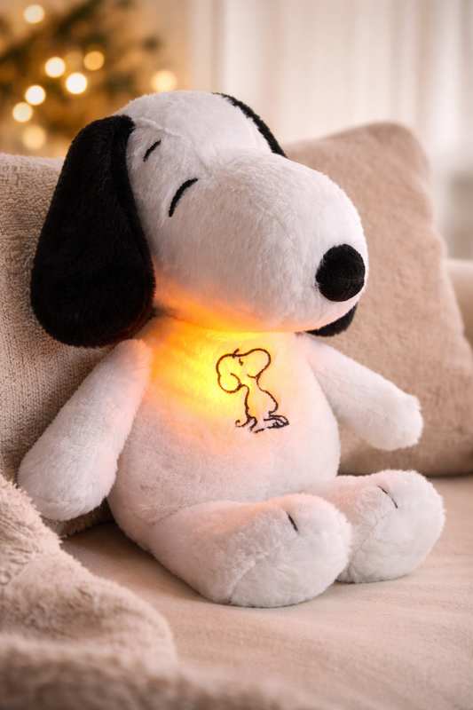 Snoopy de peluche que respira y relaja